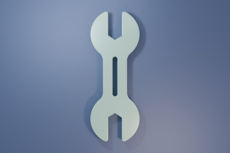 Gray Wrench spanner icon isolated on purple-blue background. Minimalism concept. 3D render illustration.の写真素材