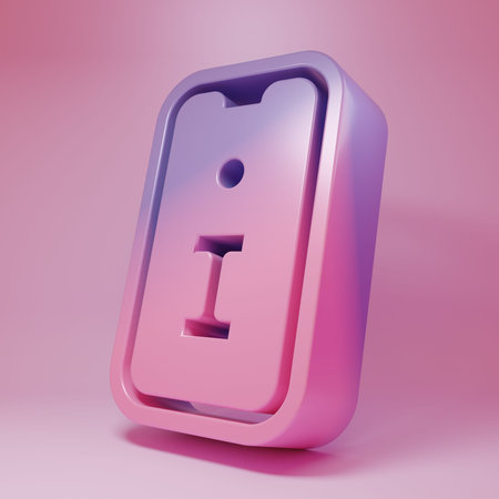 Purple-pink Information icon isolated on pink background. Minimalism concept. 3D render...