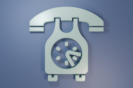Gray Telephone handset icon isolated on purple-blue background. Phone sign. Minimalism concept. 3D...