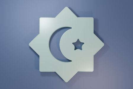 Gray Islamic octagonal star ornament icon isolated on purple-blue background. Minimalism concept. 3D render illustration.の写真素材