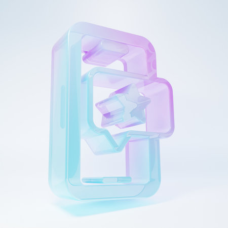 Frosted glass illustration with review rating icon isolated on white background. Concept of testimonials messages, notifications, feedback. Minimalism concept. 3D render.の写真素材