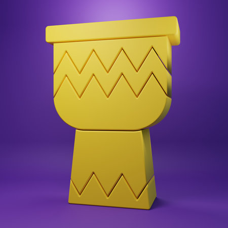 Yellow Drum icon isolated on purple background. Music sign. Musical instrument symbol. Minimalism concept. 3D render illustration.の写真素材