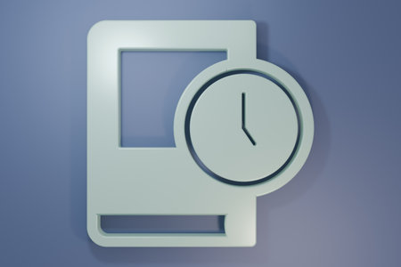 Gray Time for book icon isolated on purple-blue background. Minimalism concept. 3D render illustration.の写真素材