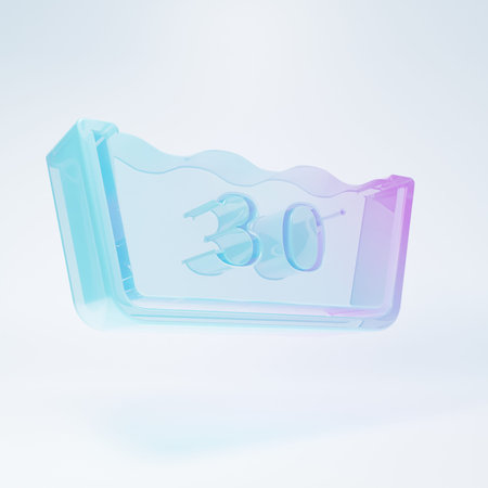 Frosted glass Washing under 30 degrees celsius icon isolated on white background. Temperature wash....