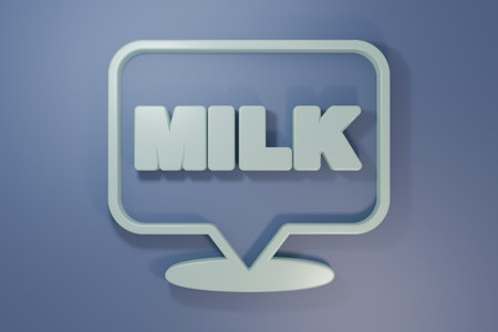 Gray Lettering milk icon isolated on purple-blue background. Hand written design for label, badge. Minimalism concept. 3D render illustration.の写真素材
