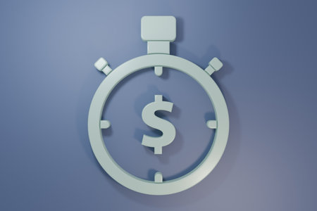 Gray Time is money icon isolated on purple-blue background. Money is time. Effective time management. Convert time to money. Stopwatch sign. Minimalism concept. 3D render illustration.の写真素材