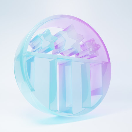 Frosted glass Medal with star icon isolated on white background. Winner achievement sign. Award medal. Minimalism concept. 3D render illustration.の写真素材