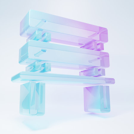 Frosted glass Bench icon isolated on white background. Minimalism concept. 3D illustration.の写真素材