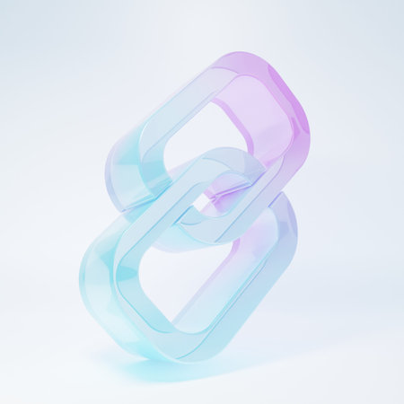 Frosted glass Chain link icon isolated on white background. Link single. Hyperlink chain symbol....