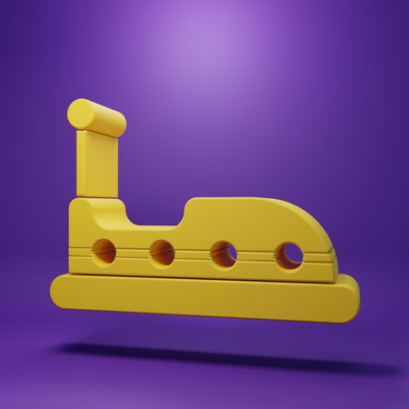 Yellow Bumper car icon isolated on purple background. Amusement park. Childrens entertainment playground, recreation park. Minimalism concept. 3D render illustration.の写真素材