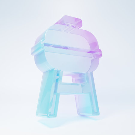 Frosted glass Barbecue grill icon isolated on white background. BBQ grill party. Minimalism concept. 3D render illustration.の写真素材
