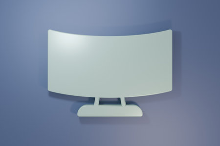 Gray Computer monitor screen icon isolated on purple-blue background. Electronic device. Front view. Minimalism concept. 3D render illustration.の写真素材