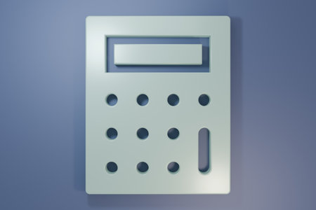 Gray Calculator icon isolated on purple-blue background. Accounting symbol. Business calculations mathematics education and finance. Minimalism concept. 3D render illustration.の写真素材