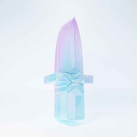 Frosted glass Dagger icon isolated on white background. Knife icon. Sword with sharp blade. Minimalism concept. 3D render illustration.の写真素材