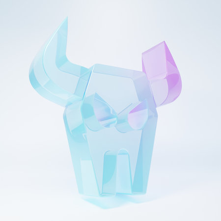 Frosted glass Buffalo skull icon isolated on white background. Minimalism concept. 3D render illustration.の写真素材