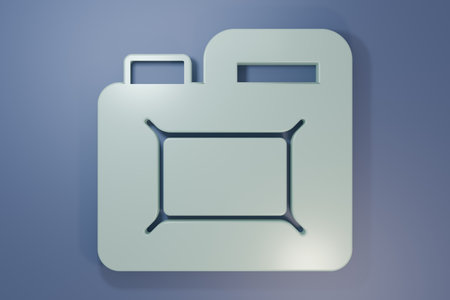 Gray Canister for motor machine oil icon isolated on purple-blue background. Oil gallon. Oil change service and repair. Engine oil sign. Minimalism concept. 3D render illustration.の写真素材