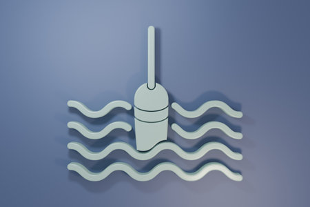 Gray Fishing float in water icon isolated on purple-blue background. Fishing tackle. Minimalism concept. 3D render illustration.の写真素材