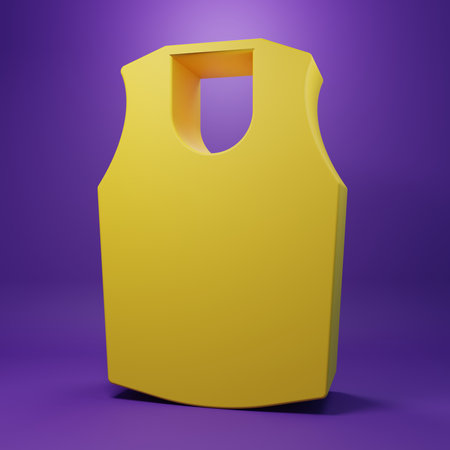 Yellow Undershirt icon isolated on purple background. Minimalism concept. 3D render illustration.の写真素材