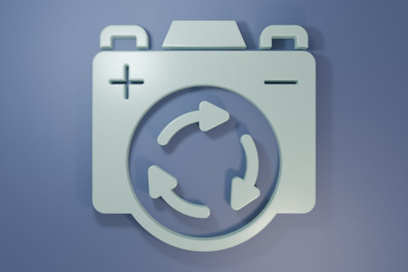 Gray Battery with recycle symbol icon isolated on purple-blue background. Battery with recycling...