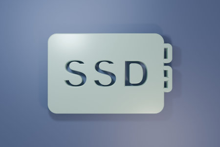 Gray SSD card icon isolated on purple-blue background. Solid state drive sign. Storage disk symbol....