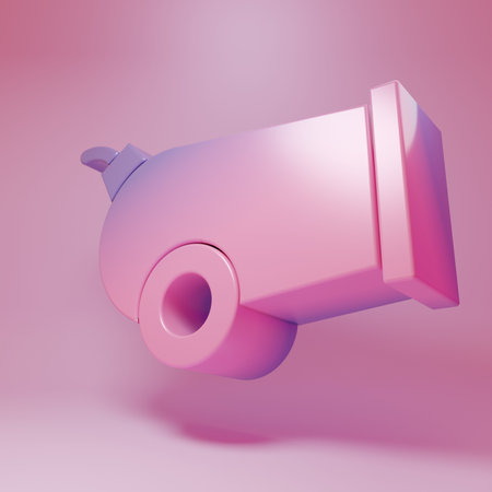 Purple-pink Cannon icon isolated on pink background. Minimalism concept. 3D render illustration.の写真素材