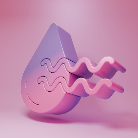 Purple-pink Recycle clean aqua icon isolated on pink background. Drop of water with sign recycling. Minimalism concept. 3D render illustration.の写真素材