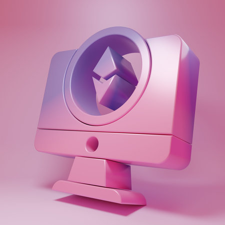 Monitor and Ethereum ETH icon isolated on pink background. Blockchain based crypto currency. Minimalism concept. 3D render illustration.の写真素材