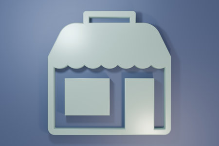 Gray Shopping building or market store icon isolated on purple-blue background. Shop construction. Minimalism concept. 3D render illustration.の写真素材