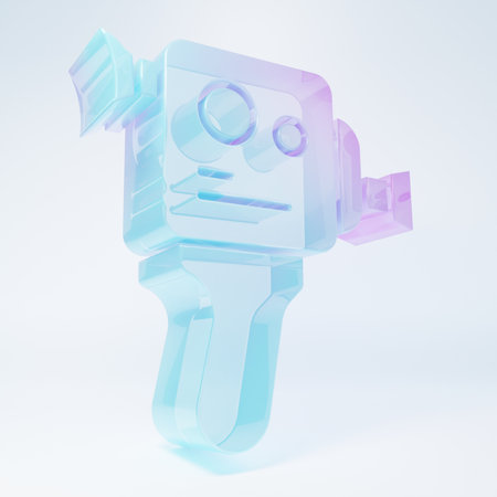 Frosted glass Retro cinema camera icon isolated on white background. Video camera. Movie sign. Film projector. Minimalism concept. 3D render illustration.の写真素材