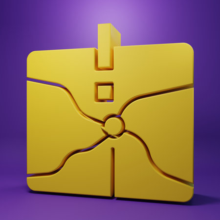 Yellow Intersection point icon isolated on purple background. Minimalism concept. 3D render illustration.の写真素材