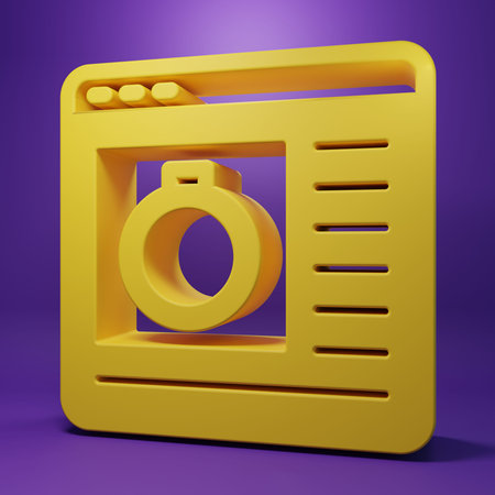 Yellow Jewelry online shopping icon isolated on purple background. Minimalism concept. 3D render...