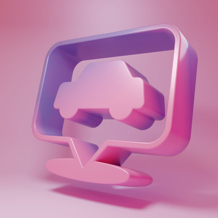 Purple-pink Car service icon isolated on pink background. Auto mechanic service. Repair service auto mechanic. Maintenance sign. Minimalism concept. 3D render illustration.の写真素材