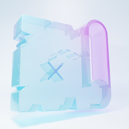Frosted glass Pirate treasure map icon isolated on white background. Minimalism concept. 3D render illustration.の写真素材