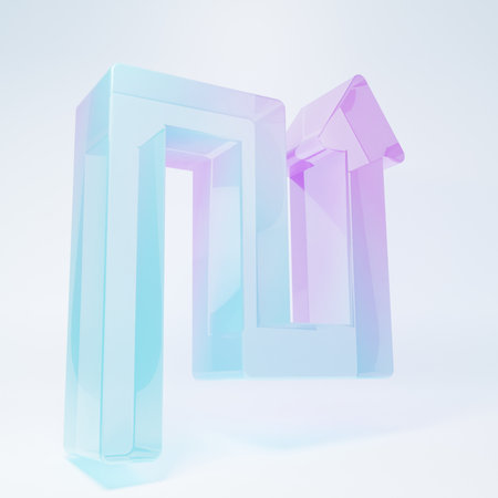 Frosted glass Arrow icon isolated on white background. Direction Arrowhead symbol. Navigation pointer sign. Minimalism concept. 3D render illustration.の写真素材