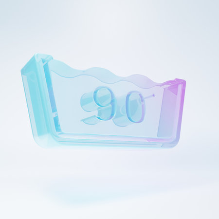 Frosted glass Washing under 90 degrees celsius icon isolated on white background. Temperature wash. Minimalism concept. 3D render illustration.の写真素材