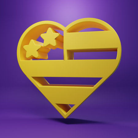 Yellow USA Independence day icon isolated on purple background. 4th of July. United States of America country. Minimalism concept. 3D render illustration.の写真素材