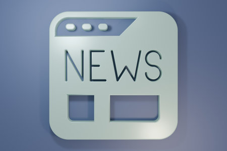 Gray News icon isolated on purple-blue background. Newspaper sign. Mass media symbol. Minimalism concept. 3D render illustration.の写真素材