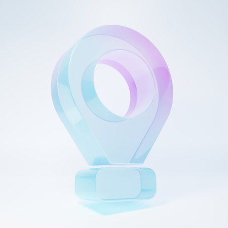 Frosted glass Map pin icon isolated on white background. Navigation, pointer, location, map, gps, direction, place concept. Minimalism concept. 3D render illustration.の写真素材