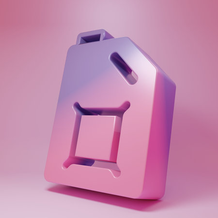 Purple-pink Canister for motor machine oil icon isolated on pink background. Oil gallon. Oil change service and repair. Engine oil sign. Minimalism concept. 3D render illustration.の写真素材