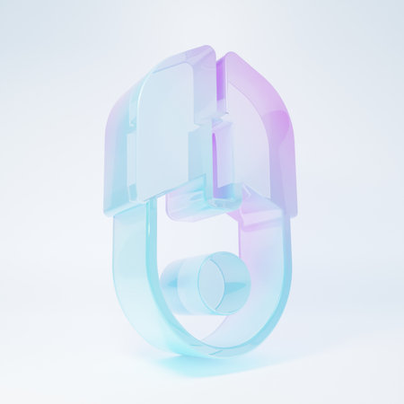 Frosted glass icon isolated on white background. Optical with wheel symbol. Minimalism concept. 3D render illustration.の写真素材