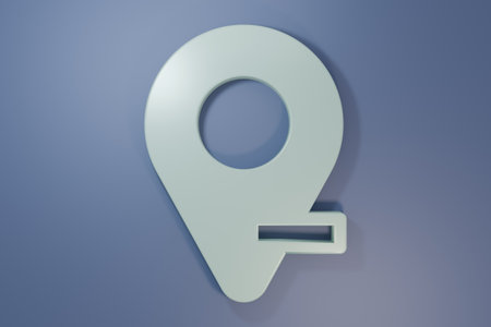 Gray Map pin icon isolated on purple-blue background. Navigation, pointer, location, map, gps, direction concept. Minimalism concept. 3D render illustration.の写真素材