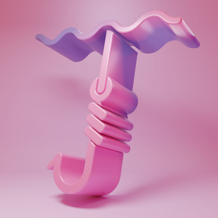 Purple-pink Fishing hook under water icon isolated on pink background. Fishing tackle. Minimalism concept. 3D render illustration.の写真素材