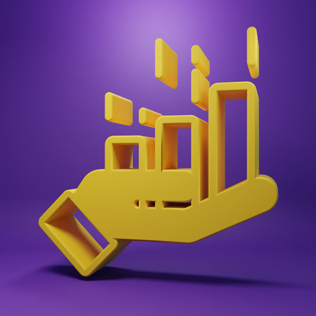 Yellow Financial growth increase icon isolated on purple background. Increasing revenue. Minimalism concept. 3D render illustration.の写真素材