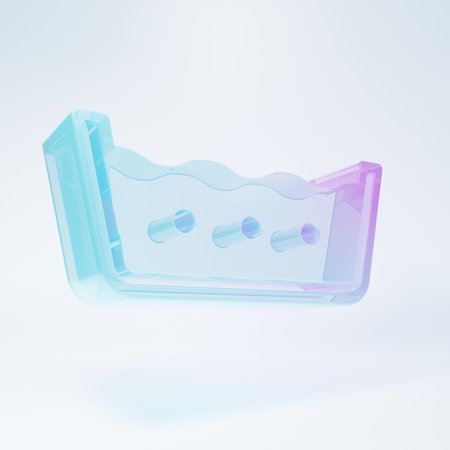 Frosted glass Washing under 50 degrees celsius icon isolated on white background. Temperature wash. Minimalism concept. 3D render illustration.の写真素材