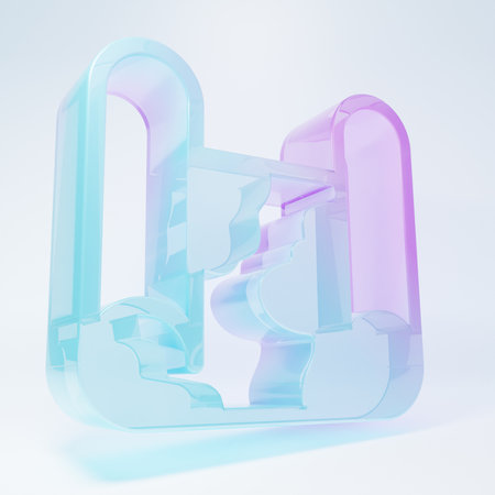 Frosted glass Folded map icon isolated on white background. Minimalism concept. 3D render illustration.の写真素材