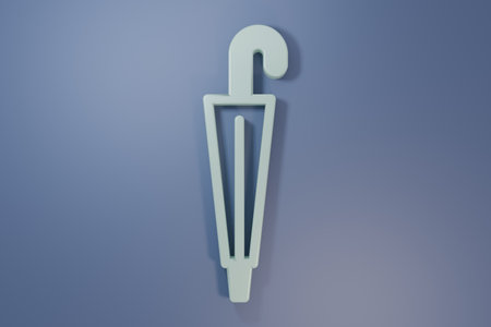 Gray Classic elegant umbrella icon isolated on purple-blue background. Rain protection symbol. Minimalism concept. 3D render illustration.の写真素材