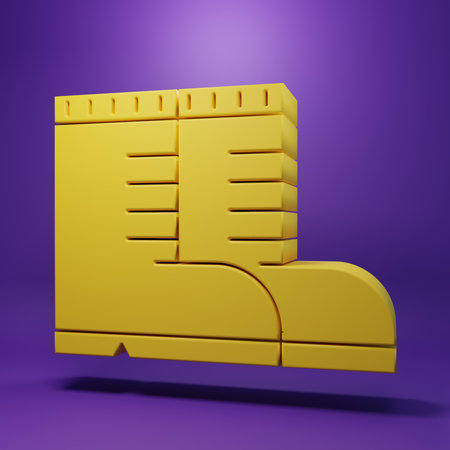 Yellow boots icon isolated on purple background. Minimalism concept. 3D render illustration.の写真素材