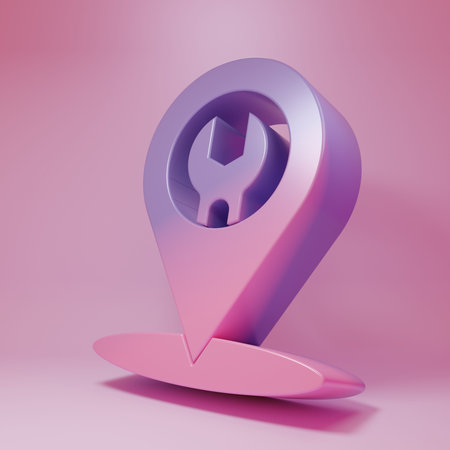 Purple-pink Car service icon isolated on pink background. Auto mechanic service. Repair service auto mechanic. Maintenance sign. Minimalism concept. 3D render illustration.の写真素材