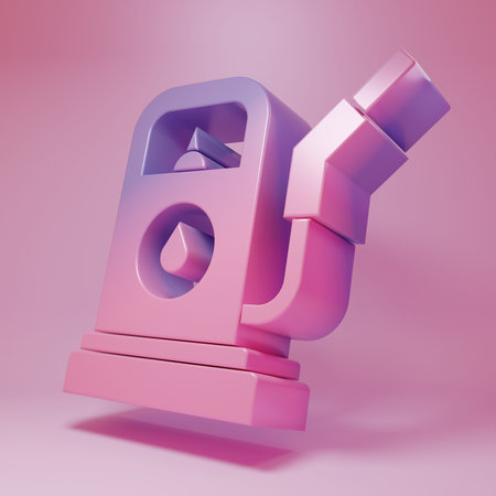 Purple-pink Petrol or Gas station icon isolated on pink background. Car fuel symbol. Gasoline pump. Minimalism concept. 3D render illustration.の写真素材