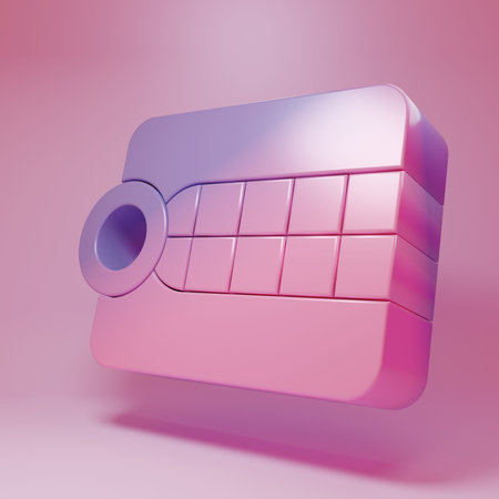 Purple-pink Dentures model icon isolated on pink background. Dental concept. Minimalism concept. 3D render illustration.の写真素材